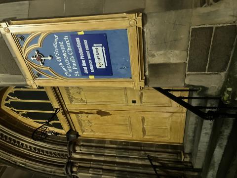 front doors of church are closed, follow directions to just bee productions